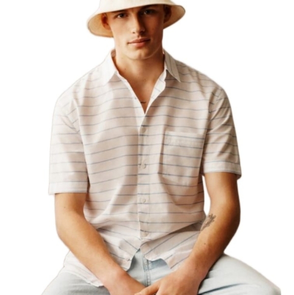 ZARA HORIZONTAL STRIPED WHITE AND BLUE CASUAL SHIRT SIZE M 0975 401 043 - Picture 1 of 10